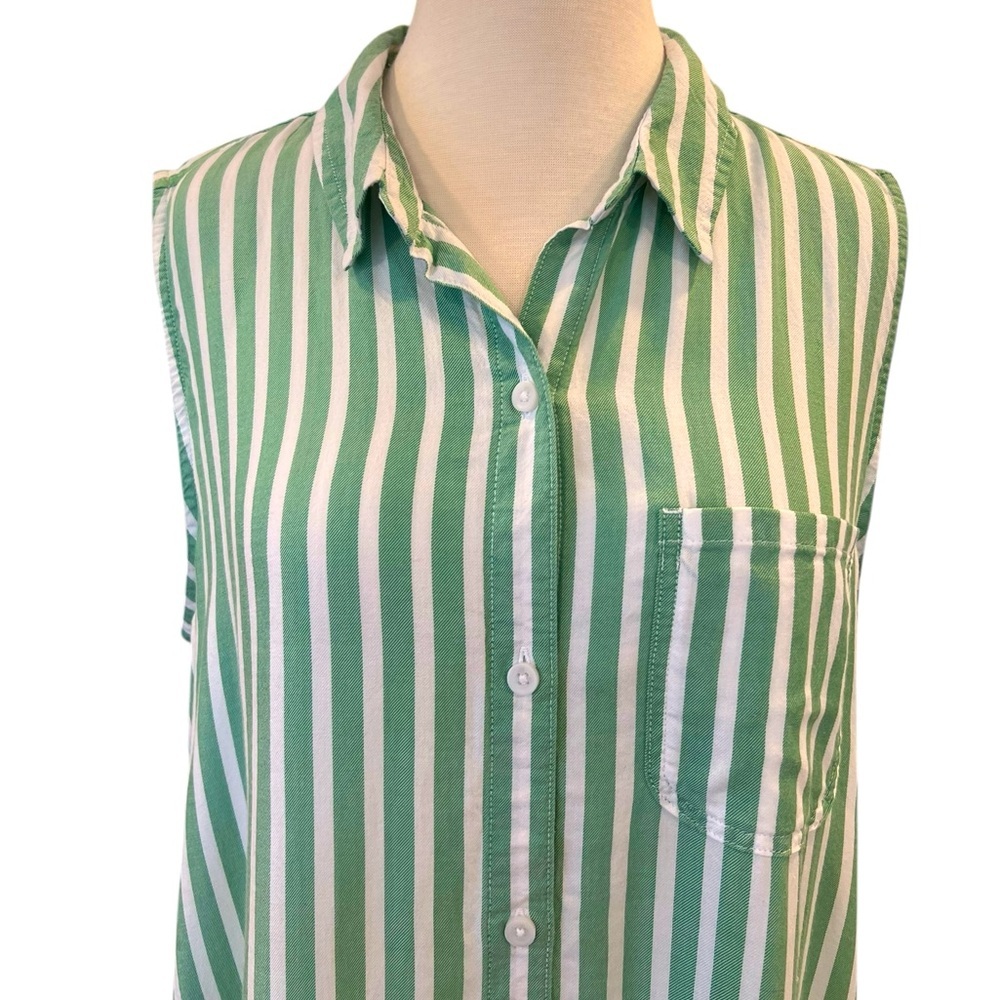Beach Lunch Lounge Sleeveless Collared Button Down Striped Lightweight Tunic - Picture 4 of 11